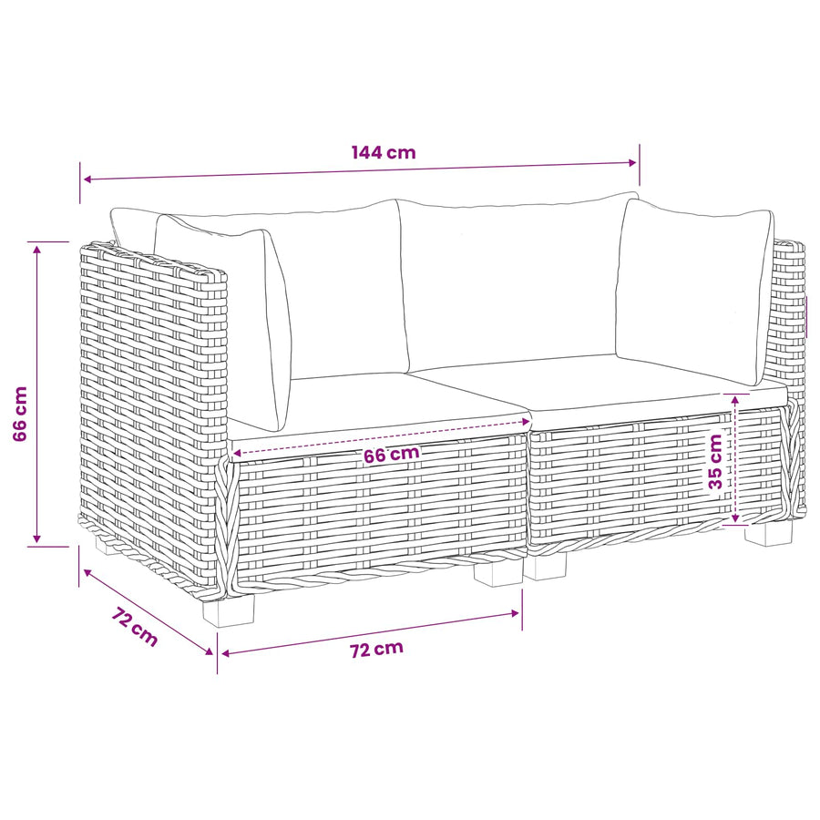 2 st Rieten Loungeset met Kussens GENDT Natuurlijk rattan