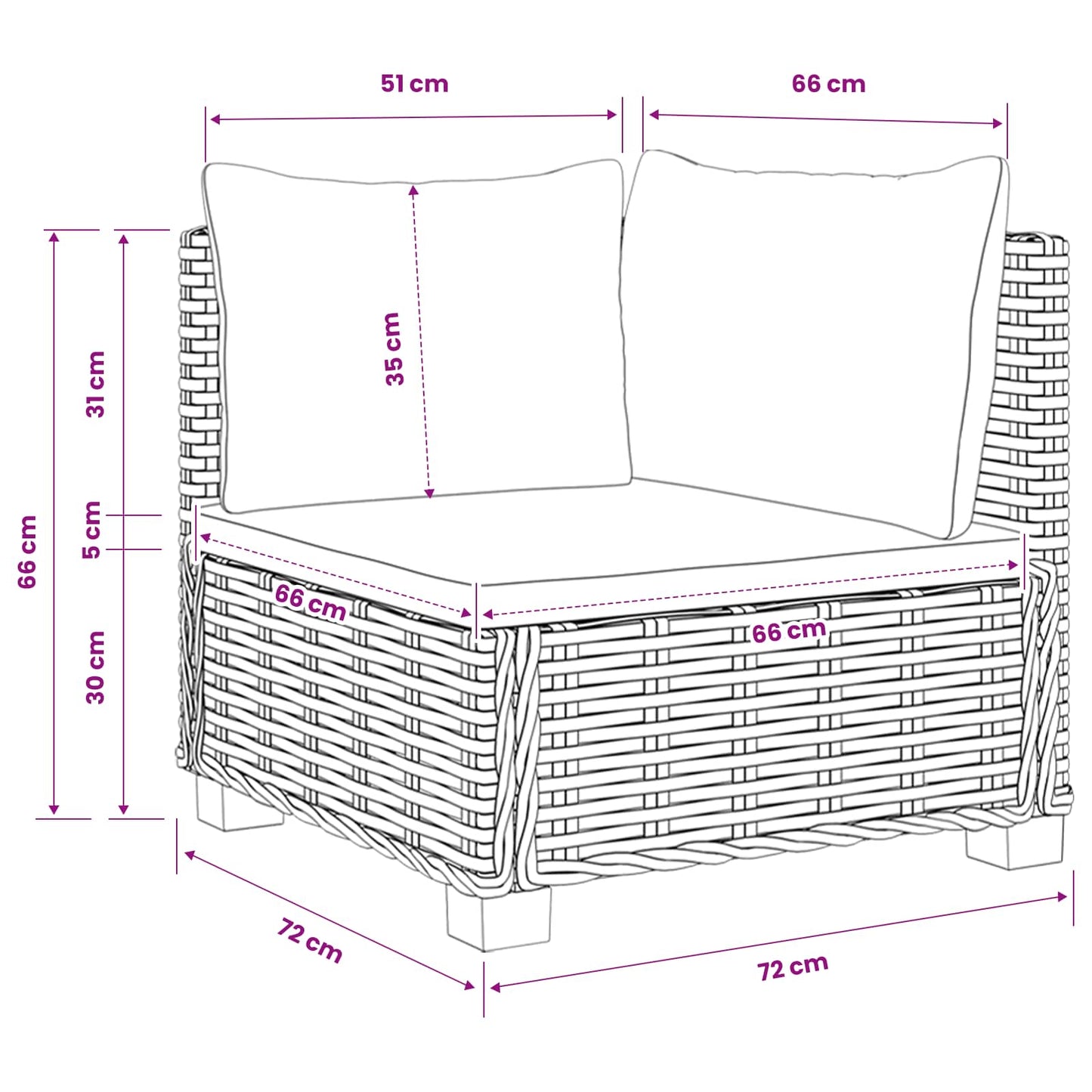 2 st Rieten Loungeset met Kussens GENDT Natuurlijk rattan