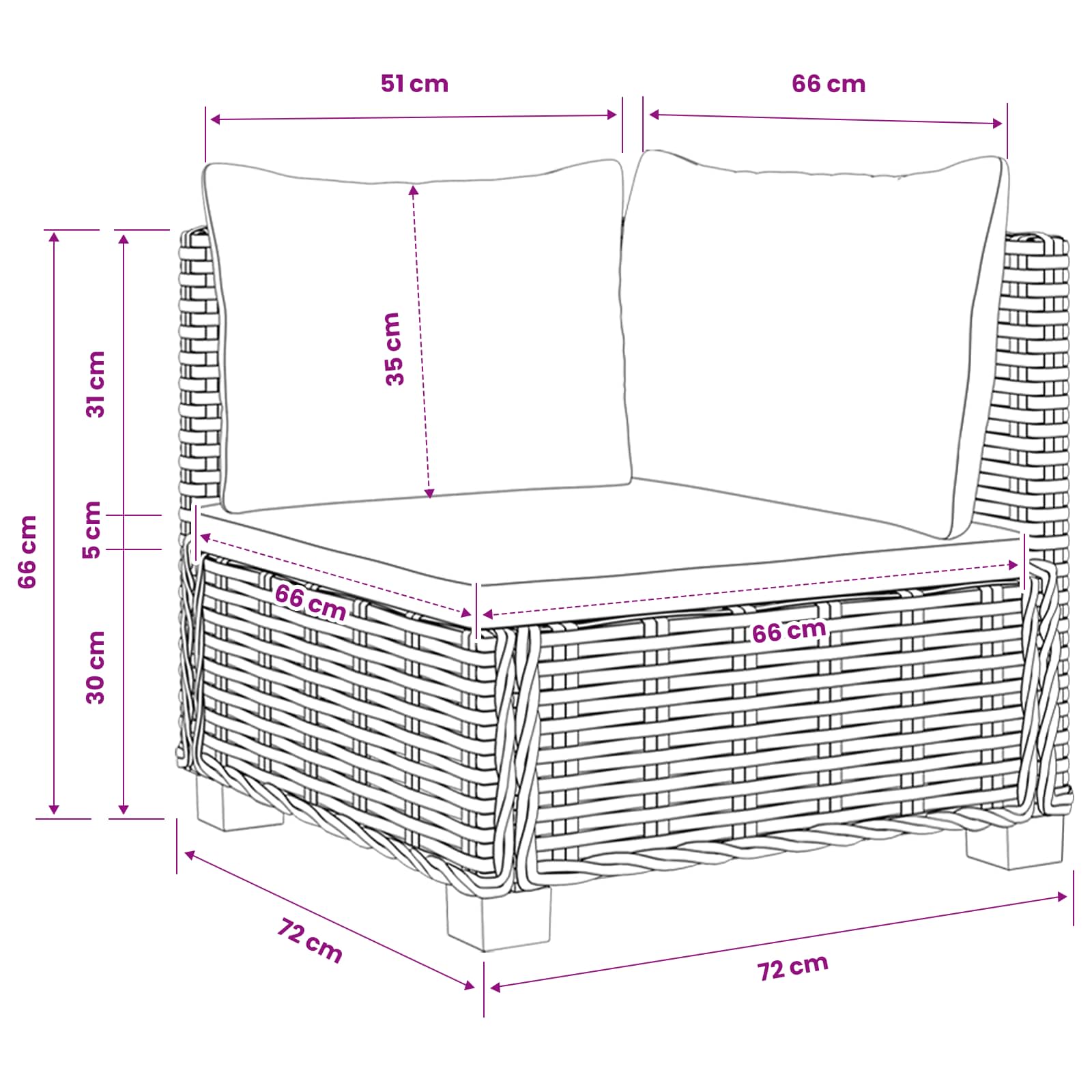 2 st Rieten Loungeset met Kussens GENDT Natuurlijk rattan