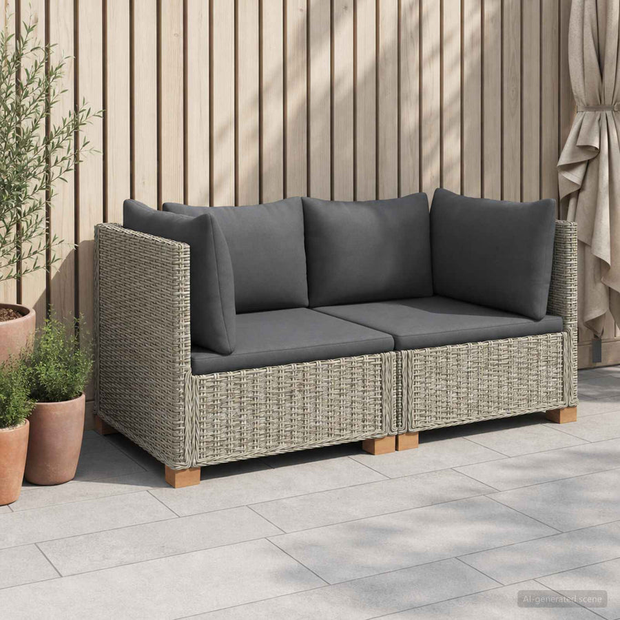 2 st Rieten Loungeset met Kussens GENDT Natuurlijk rattan
