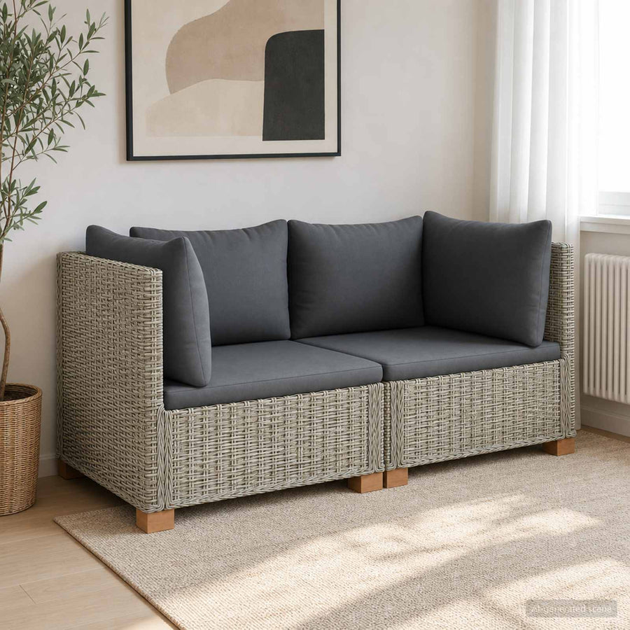 2 st Rieten Loungeset met Kussens GENDT Natuurlijk rattan