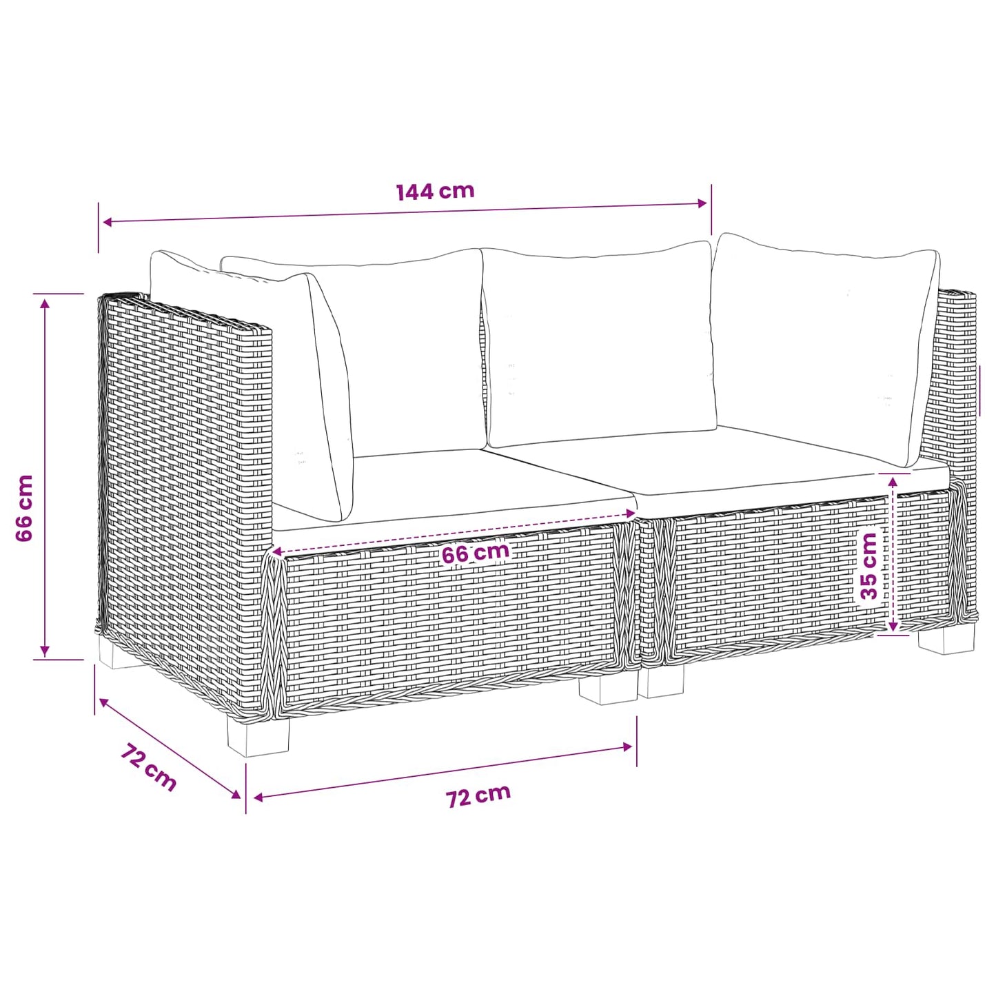 2 st Rieten Loungeset met Kussens GENDT Natuurlijk rattan