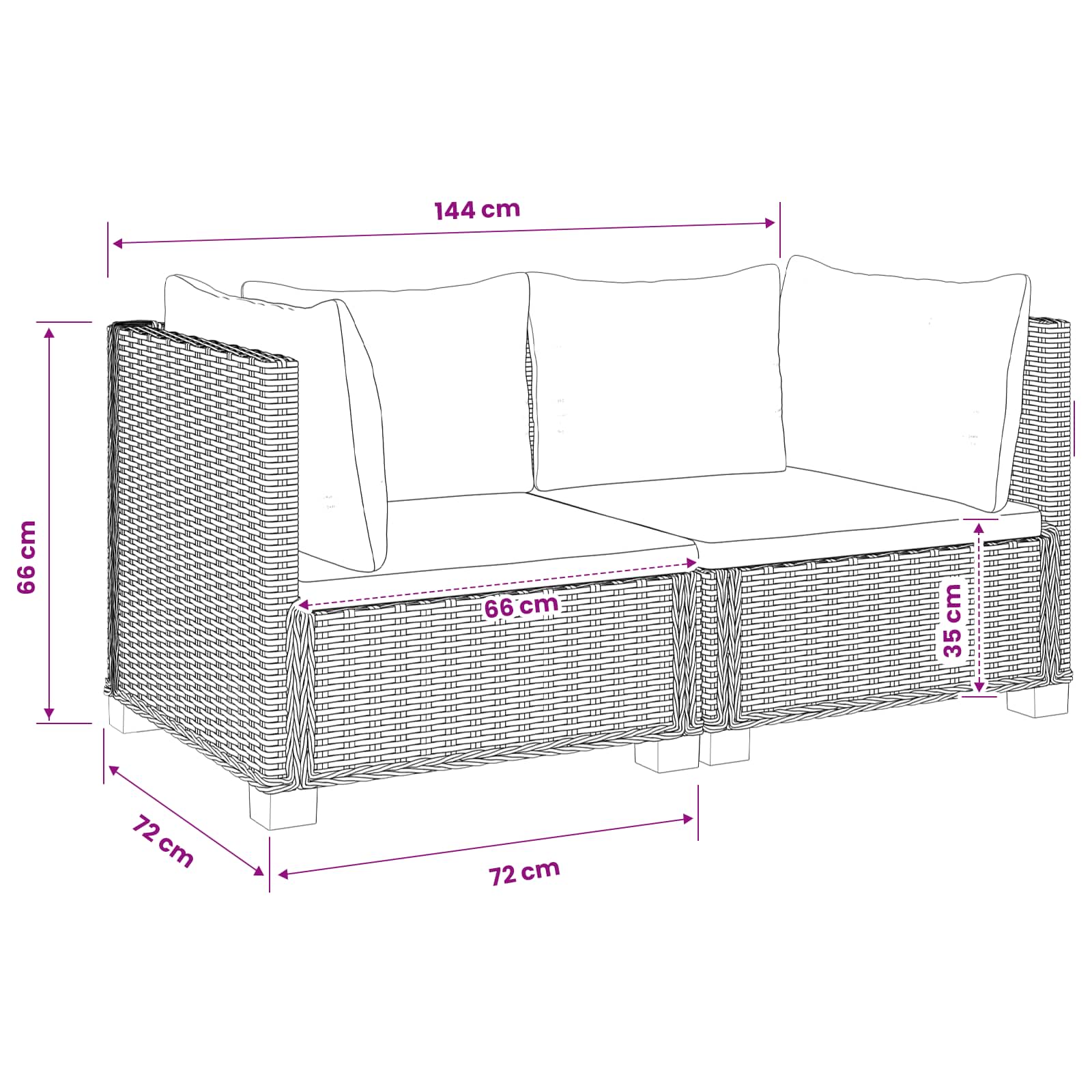 2 st Rieten Loungeset met Kussens GENDT Natuurlijk rattan