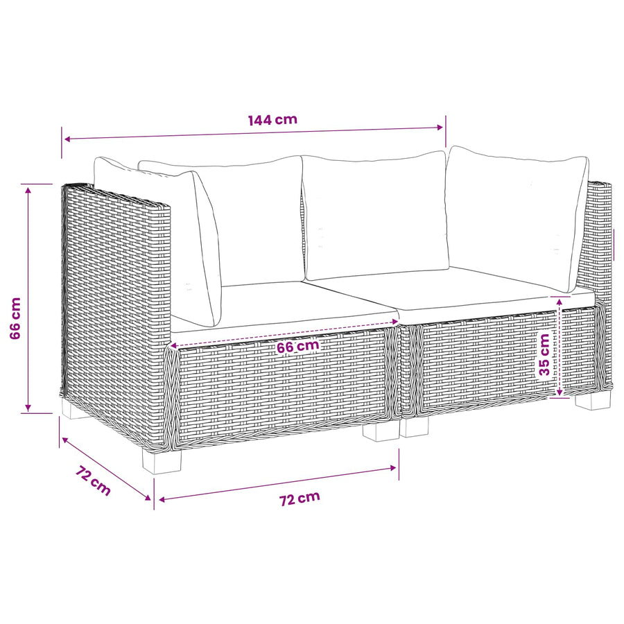 2 st Rieten Loungeset met Kussens GENDT Natuurlijk rattan