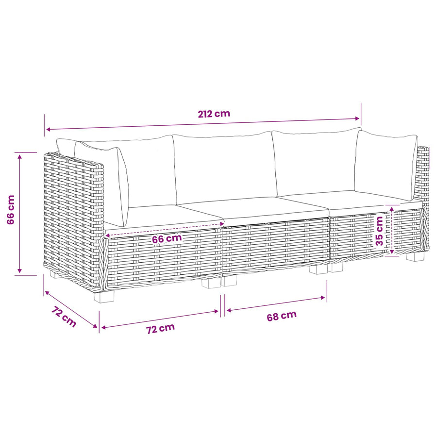 3 st Rieten Loungeset met Kussens GENDT Natuurlijk rattan