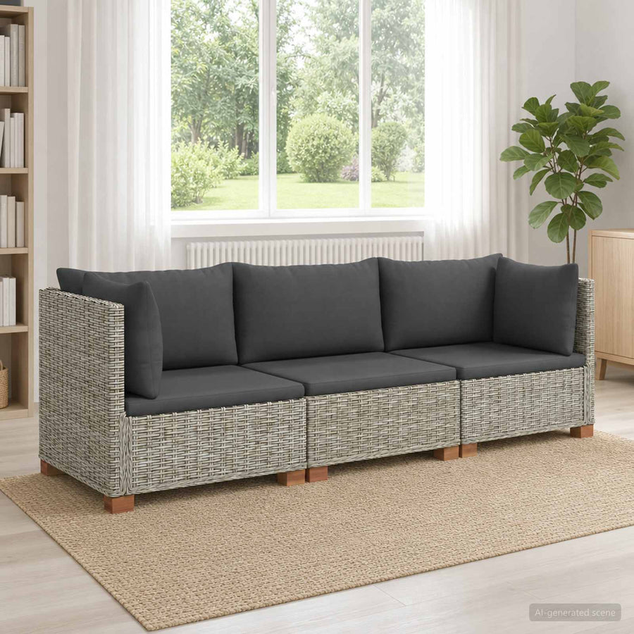 3 st Rieten Loungeset met Kussens GENDT Natuurlijk rattan