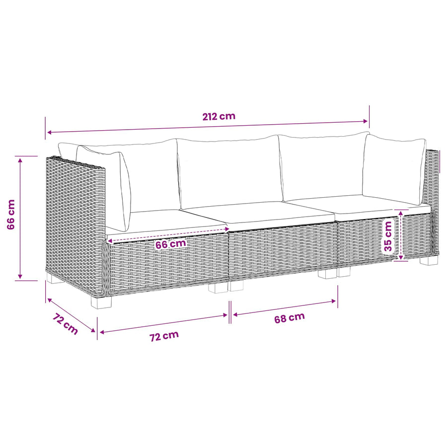 3 st Rieten Loungeset met Kussens GENDT Natuurlijk rattan