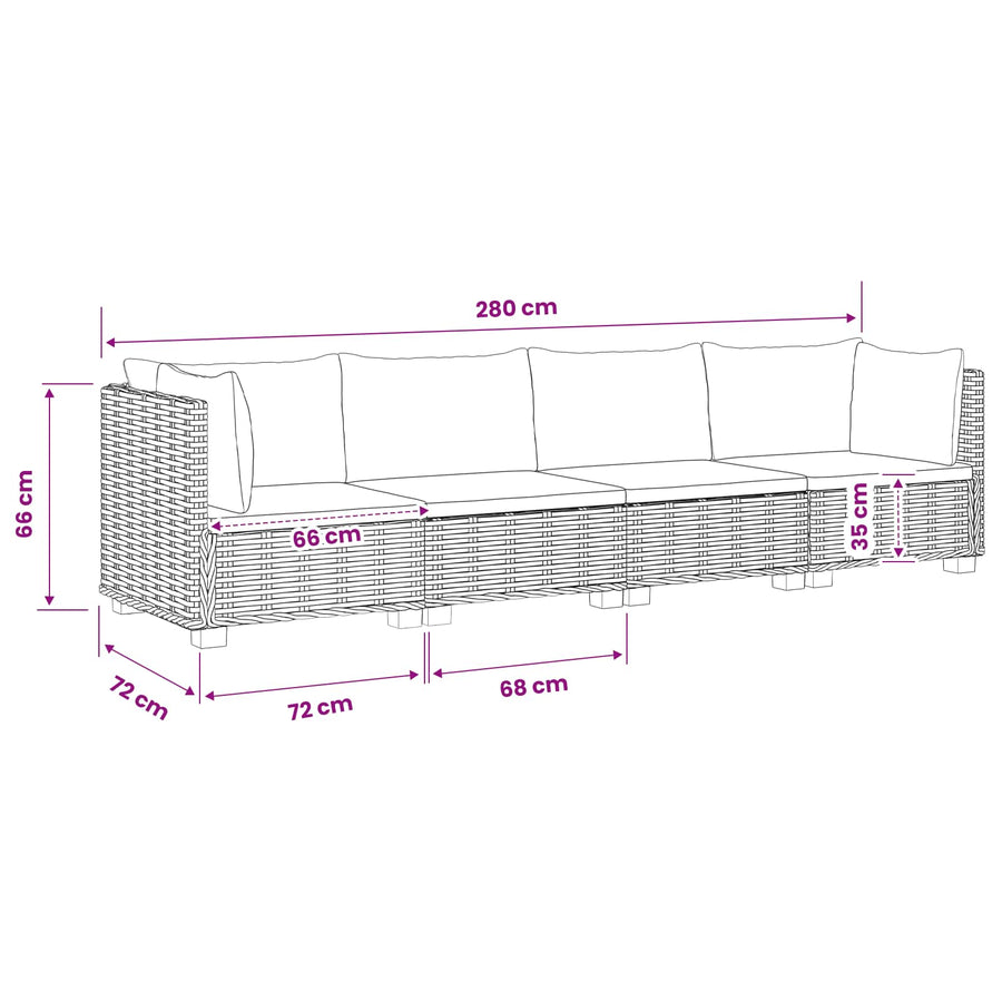4 st Rieten Loungeset met Kussens GENDT Natuurlijk rattan