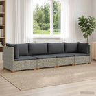 Rieten loungeset 4-delig Kubu grijs massief mahoniehout