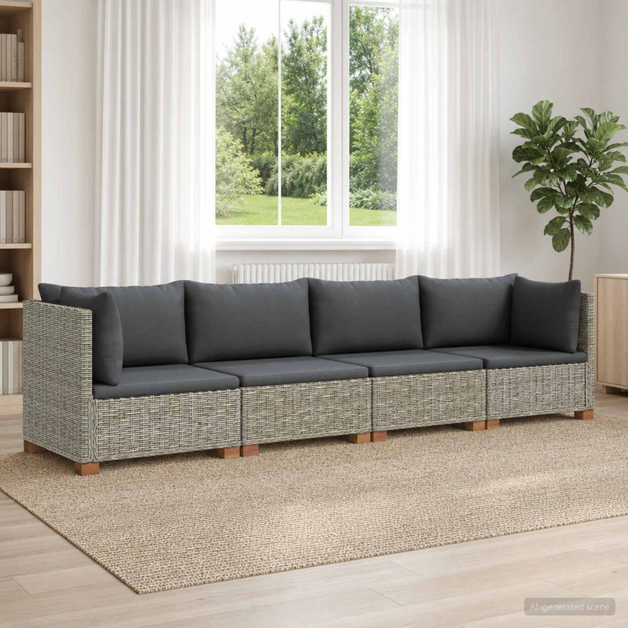 4 st Rieten Loungeset met Kussens GENDT Natuurlijk rattan