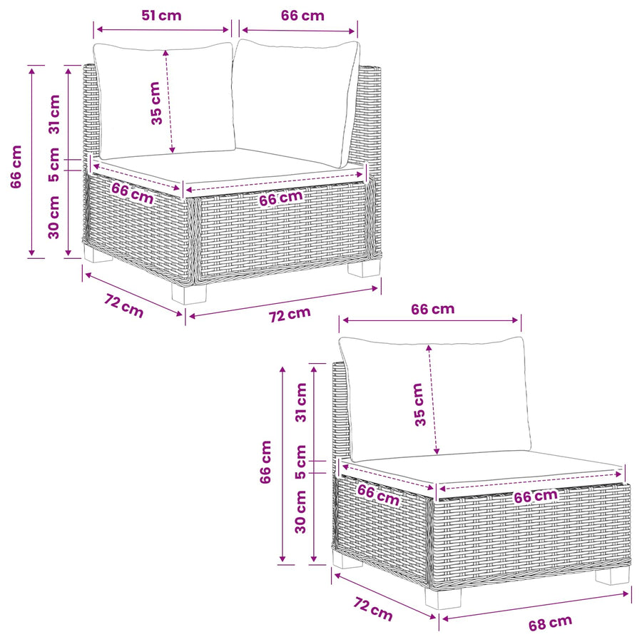 4 st Rieten Loungeset met Kussens GENDT Natuurlijk rattan