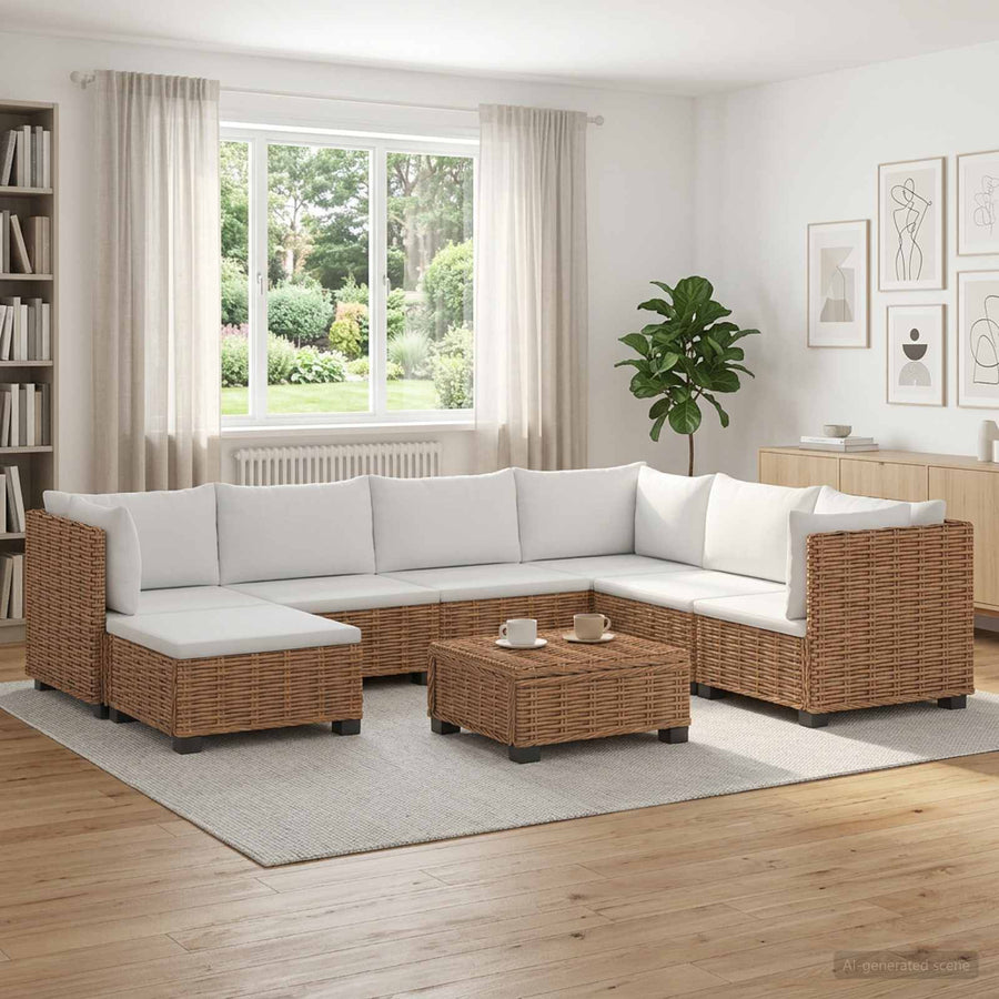 8 st Rieten Loungeset met Kussens GENDT Natuurlijk rattan