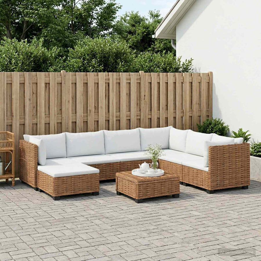 8 st Rieten Loungeset met Kussens GENDT Natuurlijk rattan