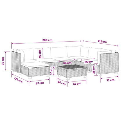 8 st Rieten Loungeset met Kussens GENDT Natuurlijk rattan