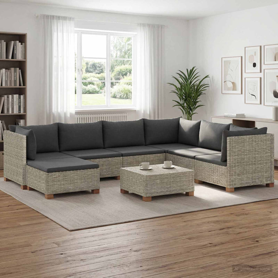 8 st Rieten Loungeset met Kussens GENDT Natuurlijk rattan