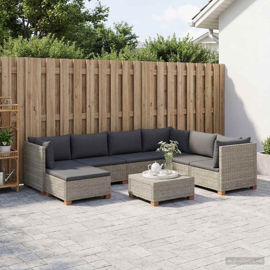8 st Rieten Loungeset met Kussens GENDT Natuurlijk rattan