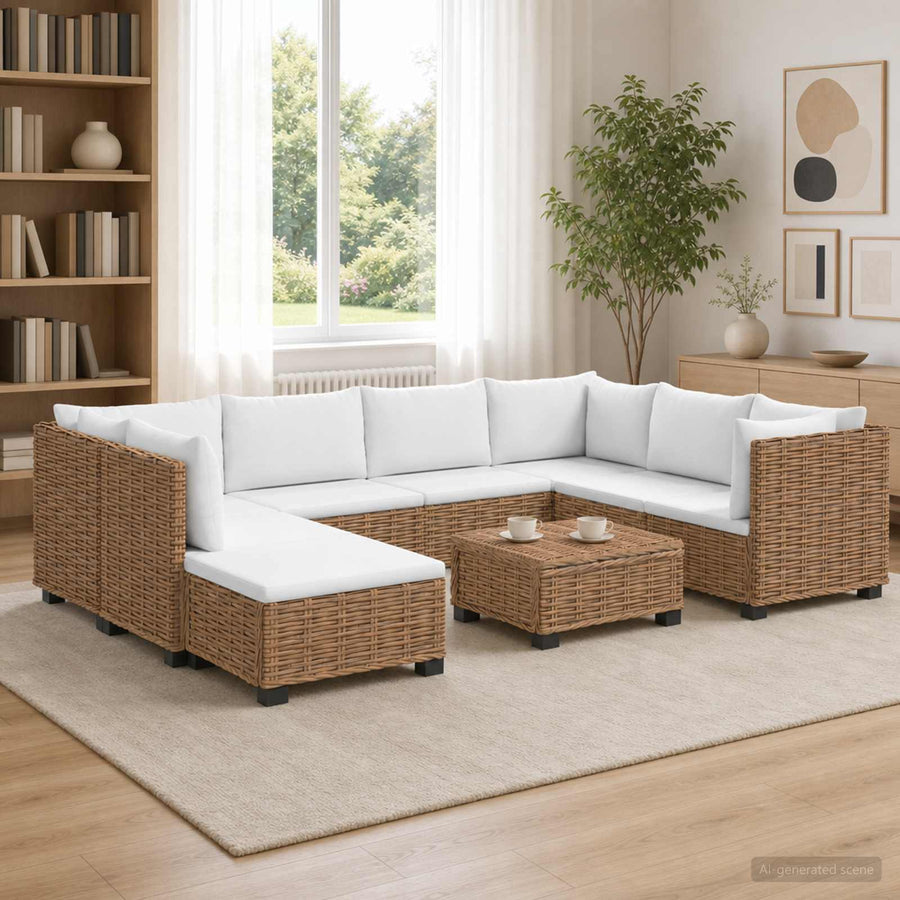 9 st Rieten Loungeset met Kussens GENDT Natuurlijk rattan