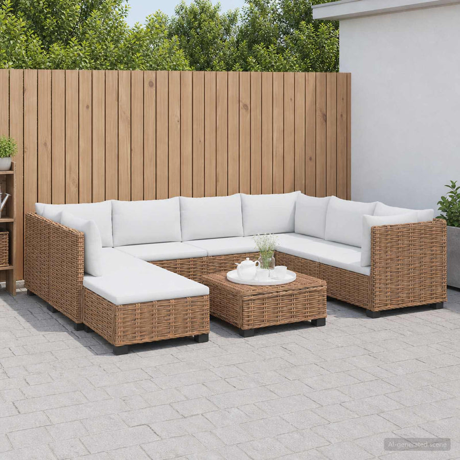 9 st Rieten Loungeset met Kussens GENDT Natuurlijk rattan