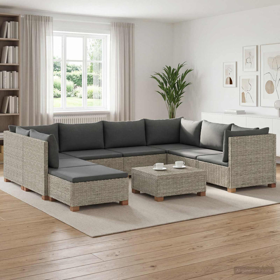 9 st Rieten Loungeset met Kussens GENDT Natuurlijk rattan