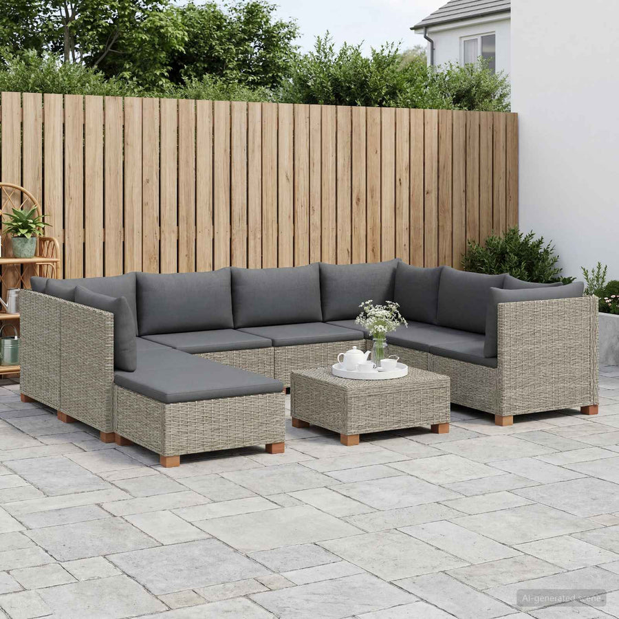 9 st Rieten Loungeset met Kussens GENDT Natuurlijk rattan