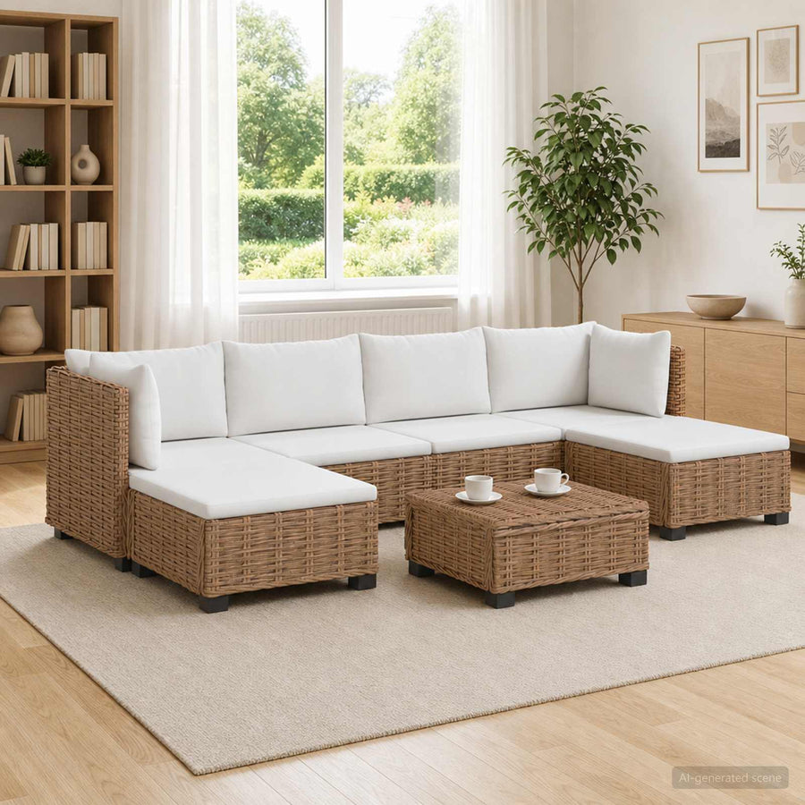 7 st Rieten Loungeset met Kussens GENDT Natuurlijk rattan