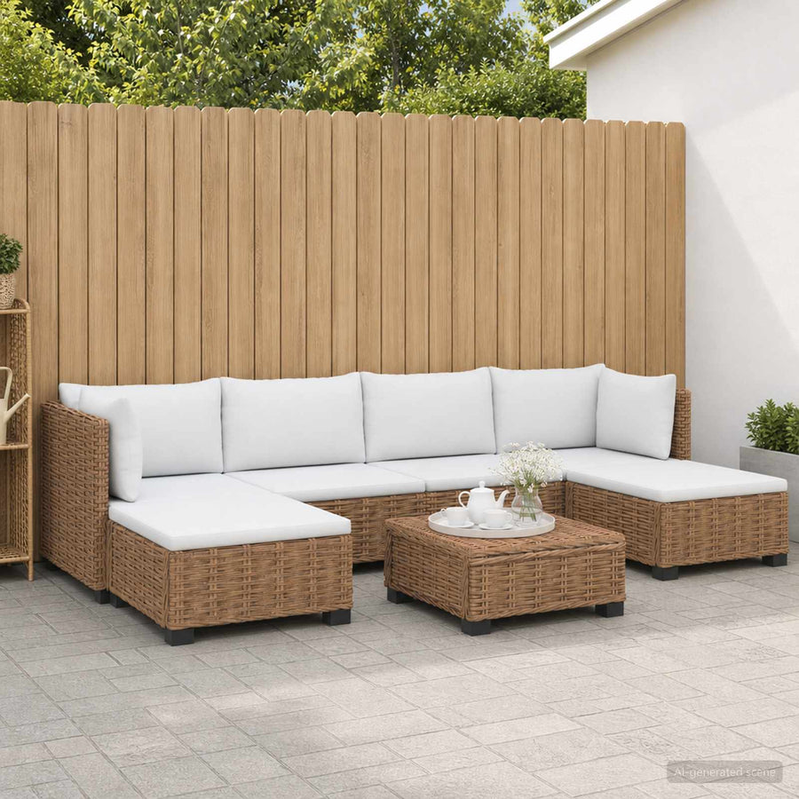7 st Rieten Loungeset met Kussens GENDT Natuurlijk rattan