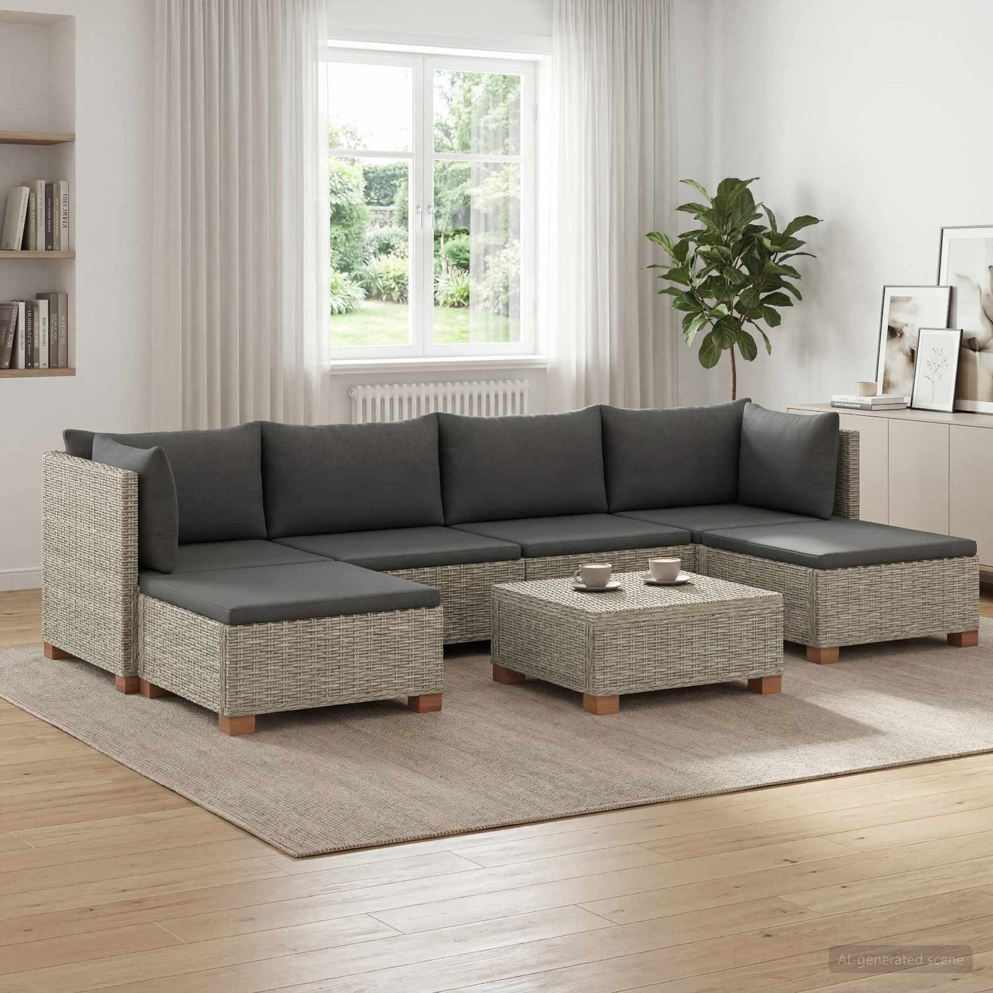 7 st Rieten Loungeset met Kussens GENDT Natuurlijk rattan