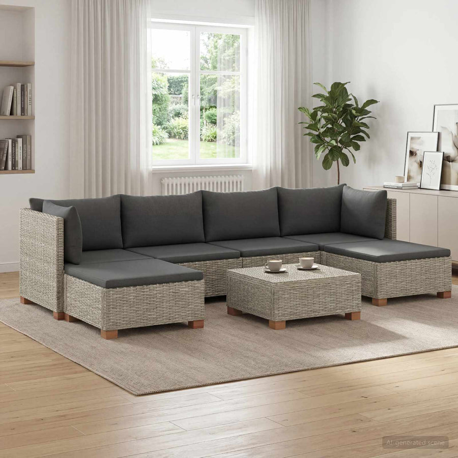 7 st Rieten Loungeset met Kussens GENDT Natuurlijk rattan
