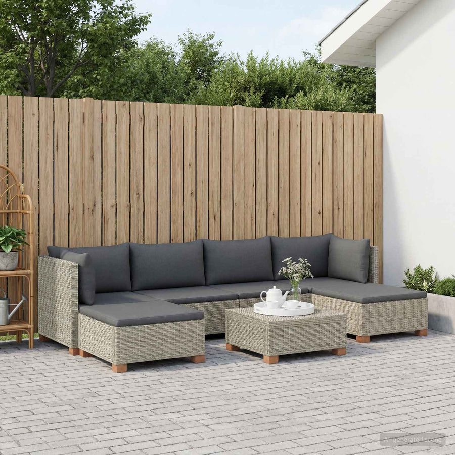 7 st Rieten Loungeset met Kussens GENDT Natuurlijk rattan