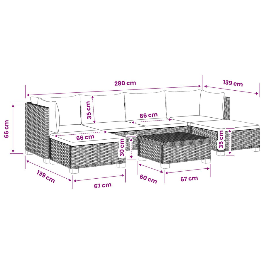 7 st Rieten Loungeset met Kussens GENDT Natuurlijk rattan