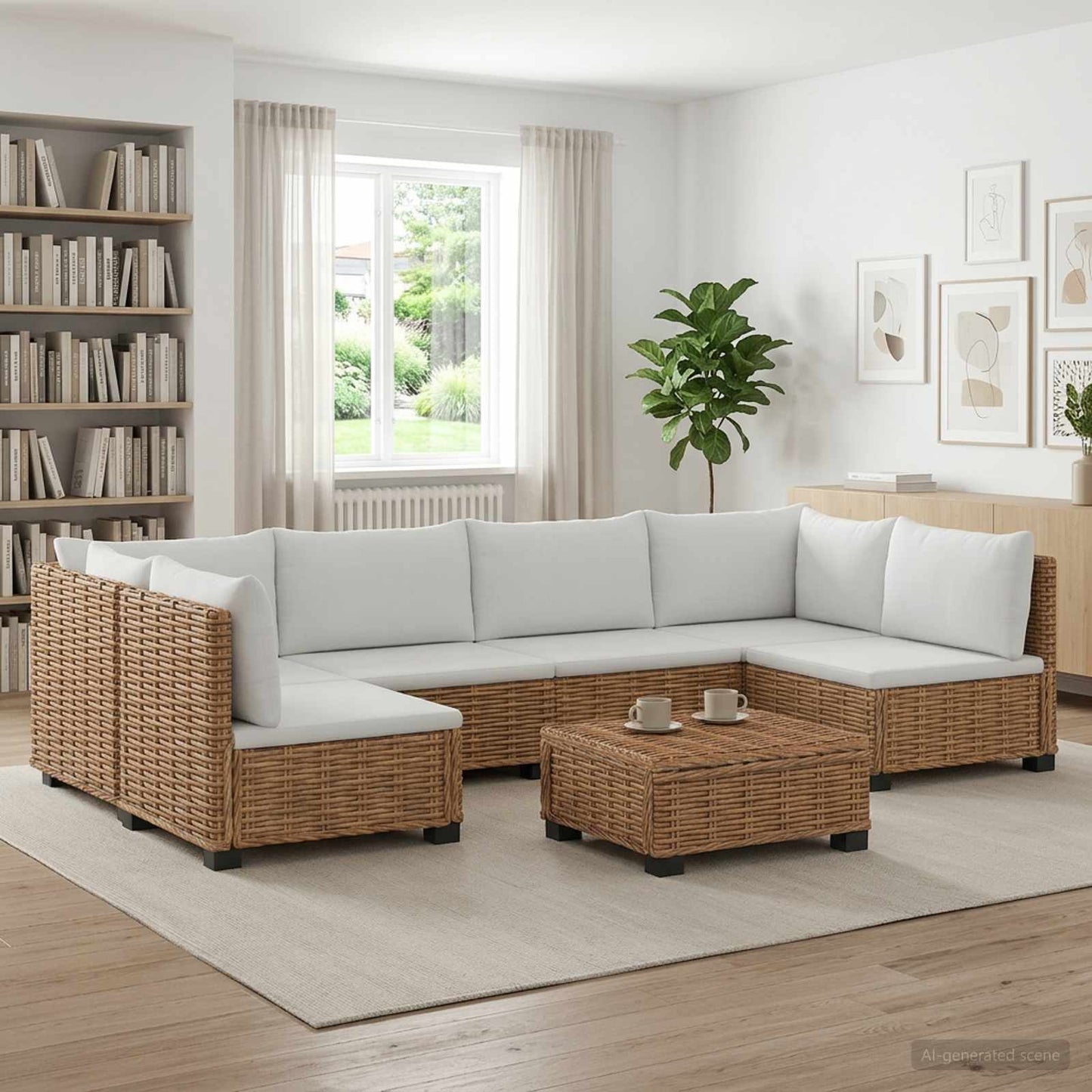 7 st Rieten Loungeset met Kussens GENDT Natuurlijk rattan