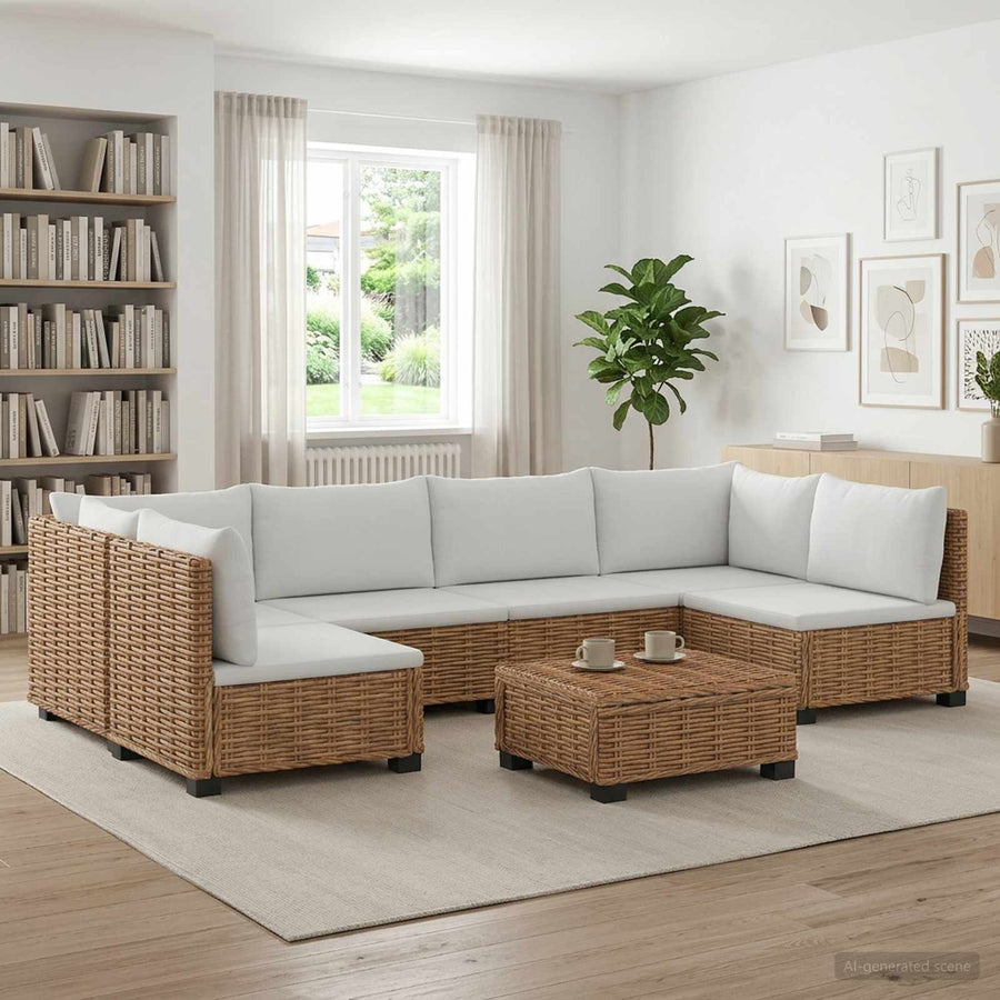 7 st Rieten Loungeset met Kussens GENDT Natuurlijk rattan