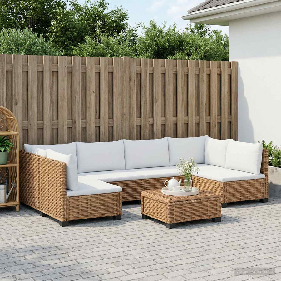 7 st Rieten Loungeset met Kussens GENDT Natuurlijk rattan