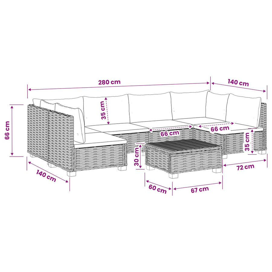 7 st Rieten Loungeset met Kussens GENDT Natuurlijk rattan