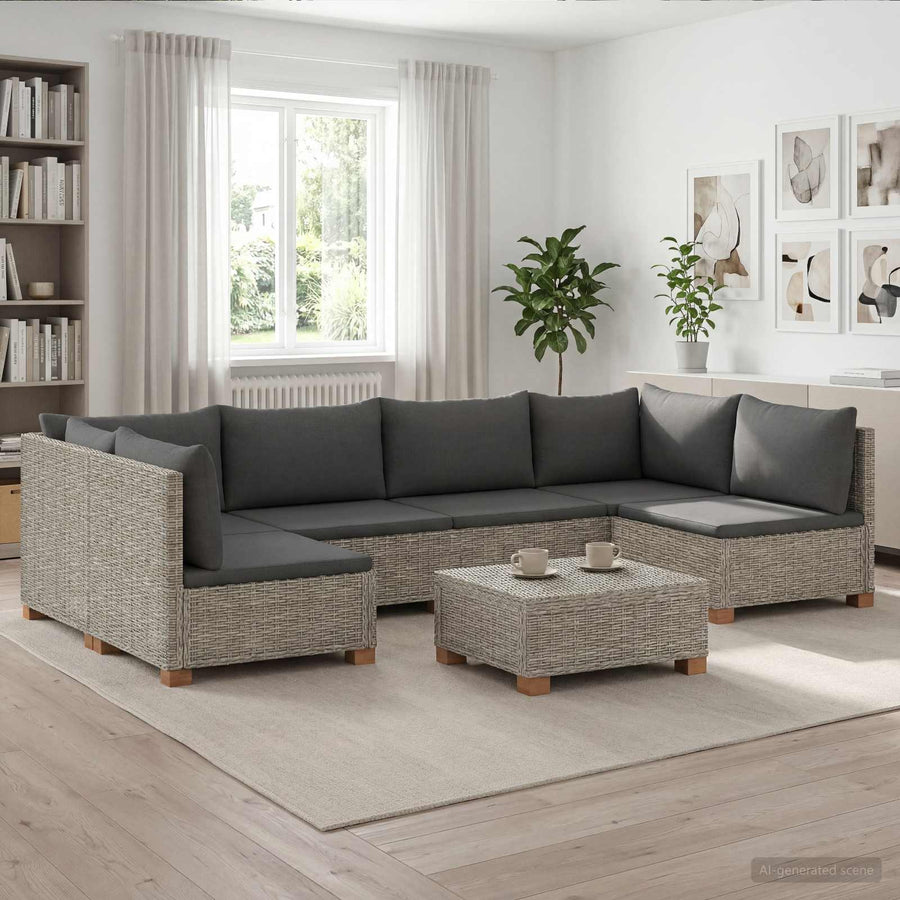 7 st Rieten Loungeset met Kussens GENDT Natuurlijk rattan