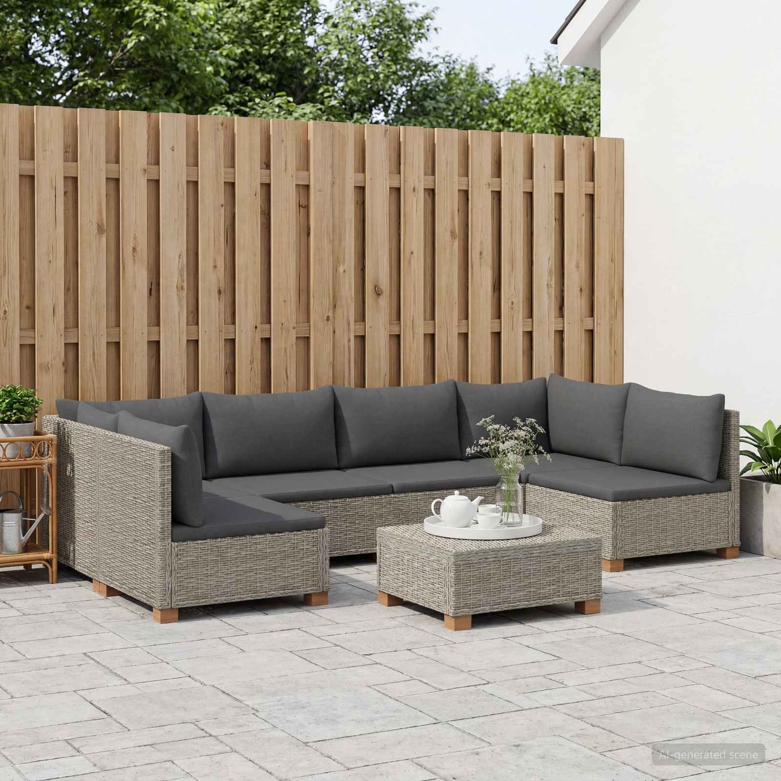 7 st Rieten Loungeset met Kussens GENDT Natuurlijk rattan