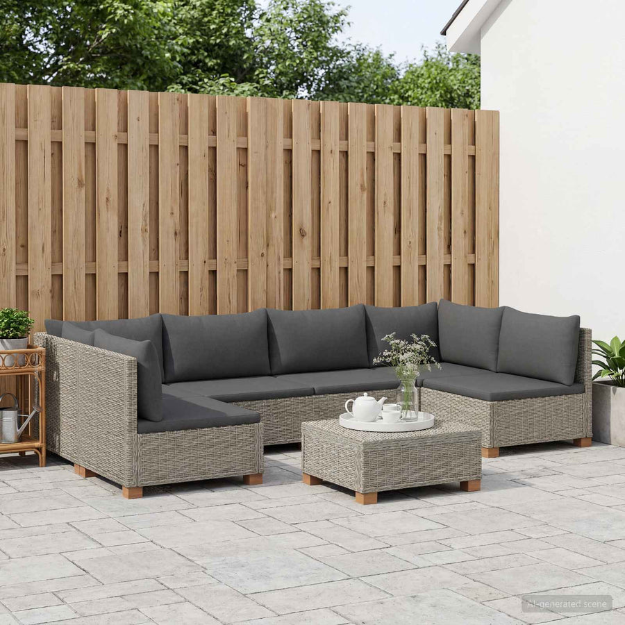 7 st Rieten Loungeset met Kussens GENDT Natuurlijk rattan