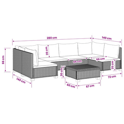 7 st Rieten Loungeset met Kussens GENDT Natuurlijk rattan