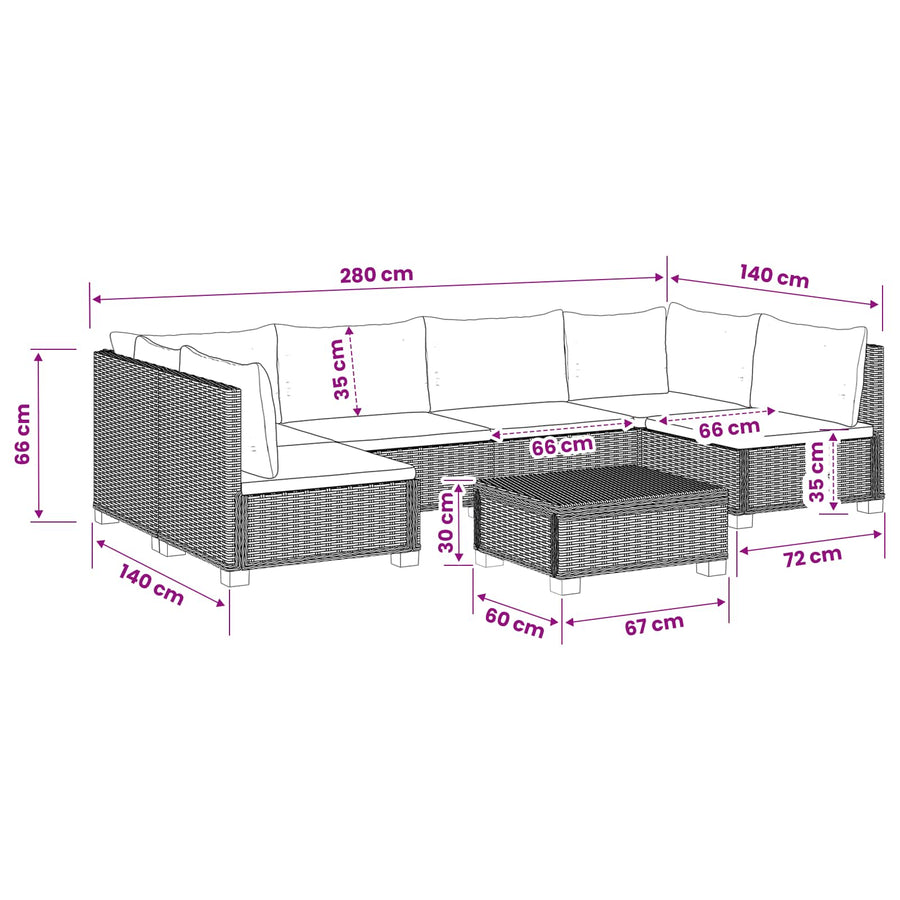 7 st Rieten Loungeset met Kussens GENDT Natuurlijk rattan