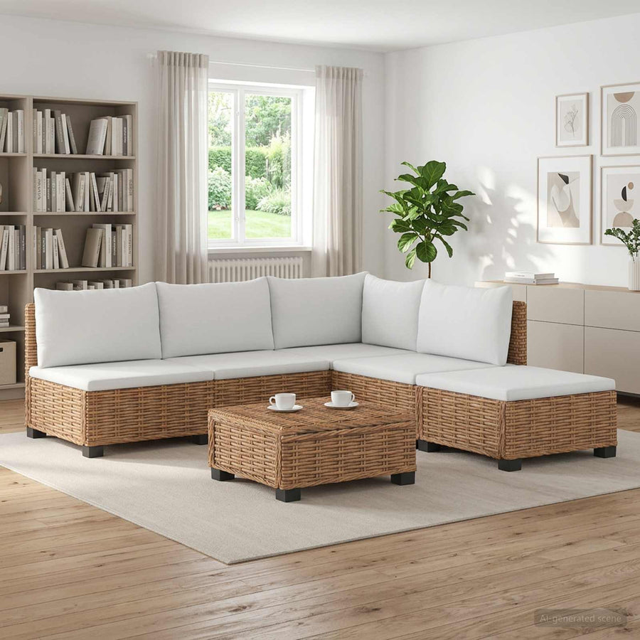 6 st Rieten Loungeset met Kussens GENDT Natuurlijk rattan