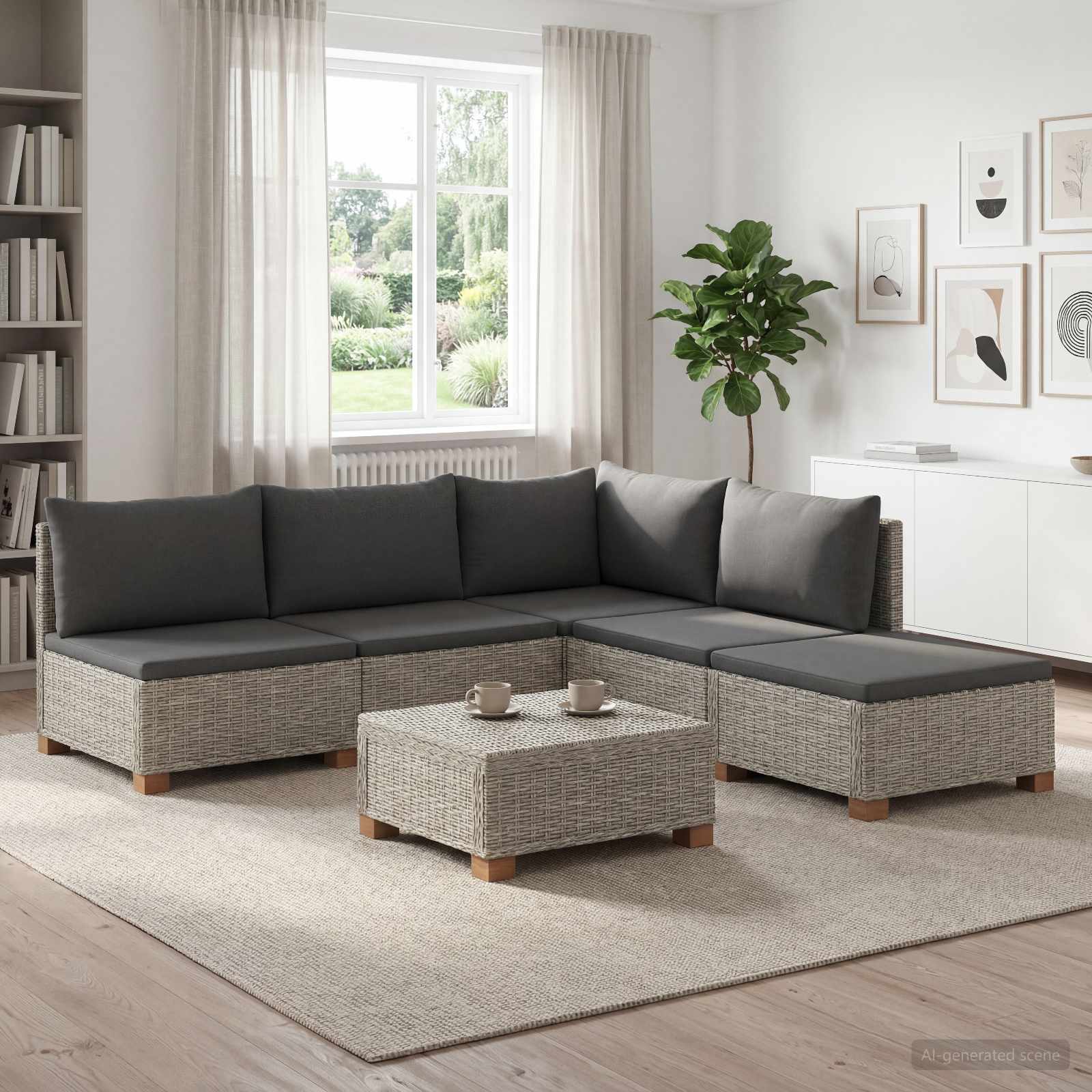6 st Rieten Loungeset met Kussens GENDT Natuurlijk rattan