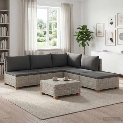 6 st Rieten Loungeset met Kussens GENDT Natuurlijk rattan