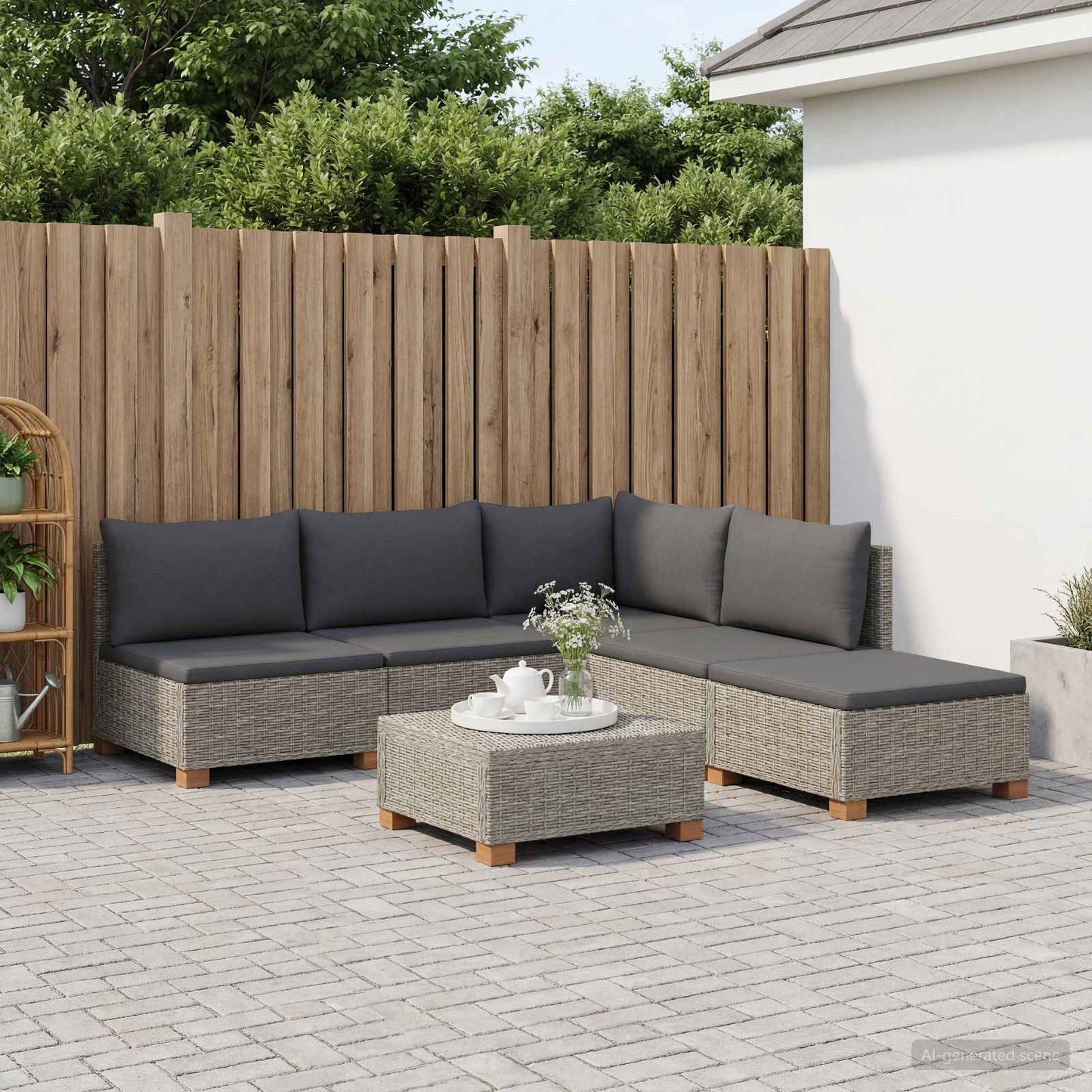 6 st Rieten Loungeset met Kussens GENDT Natuurlijk rattan