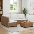 Rieten loungeset 4-delig naturel met kussens