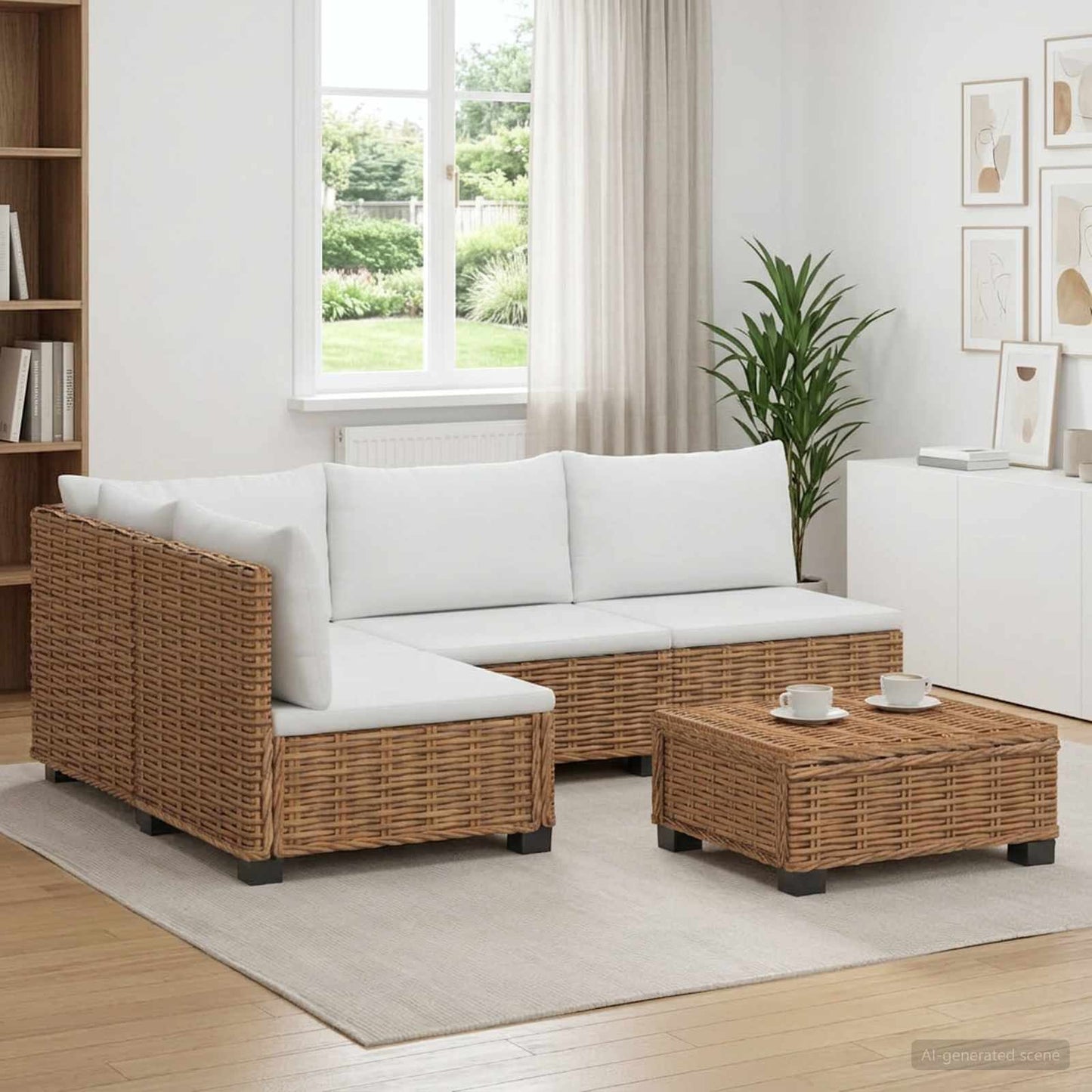 5 st Rieten Loungeset met Kussens GENDT Natuurlijk rattan