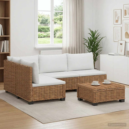 5 st Rieten Loungeset met Kussens GENDT Natuurlijk rattan