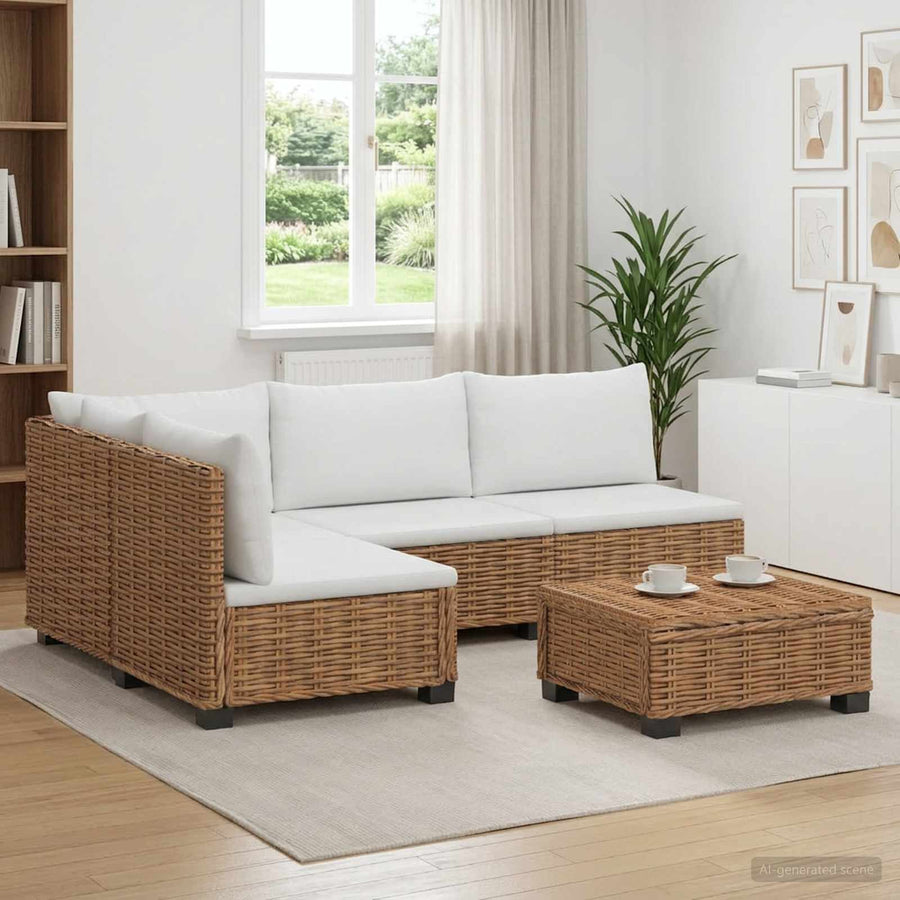 5 st Rieten Loungeset met Kussens GENDT Natuurlijk rattan