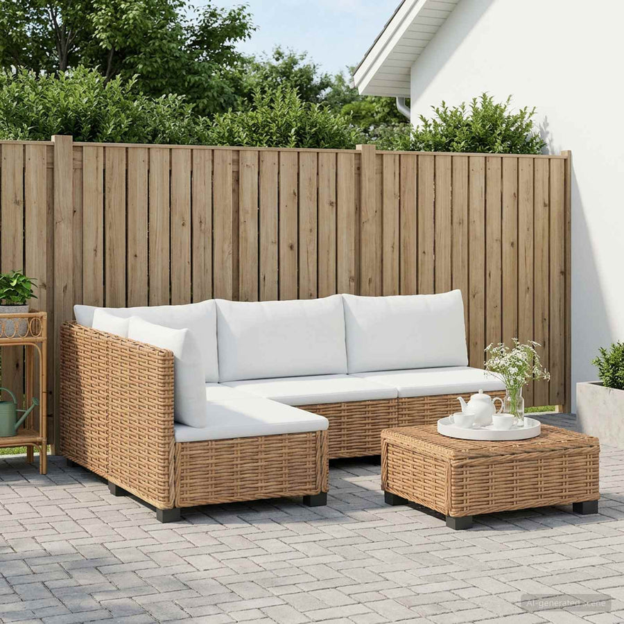 5 st Rieten Loungeset met Kussens GENDT Natuurlijk rattan