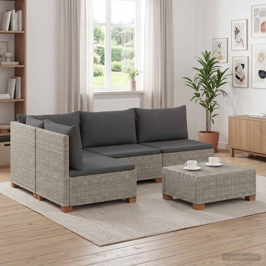 5 st Rieten Loungeset met Kussens GENDT Natuurlijk rattan