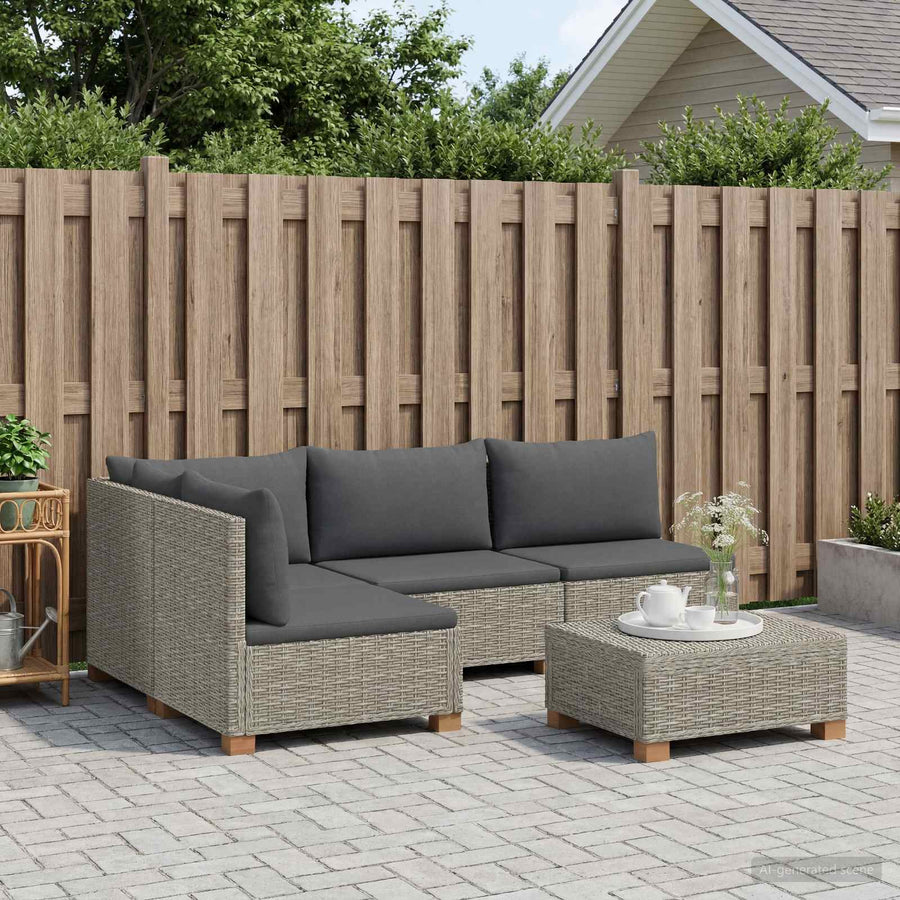 5 st Rieten Loungeset met Kussens GENDT Natuurlijk rattan